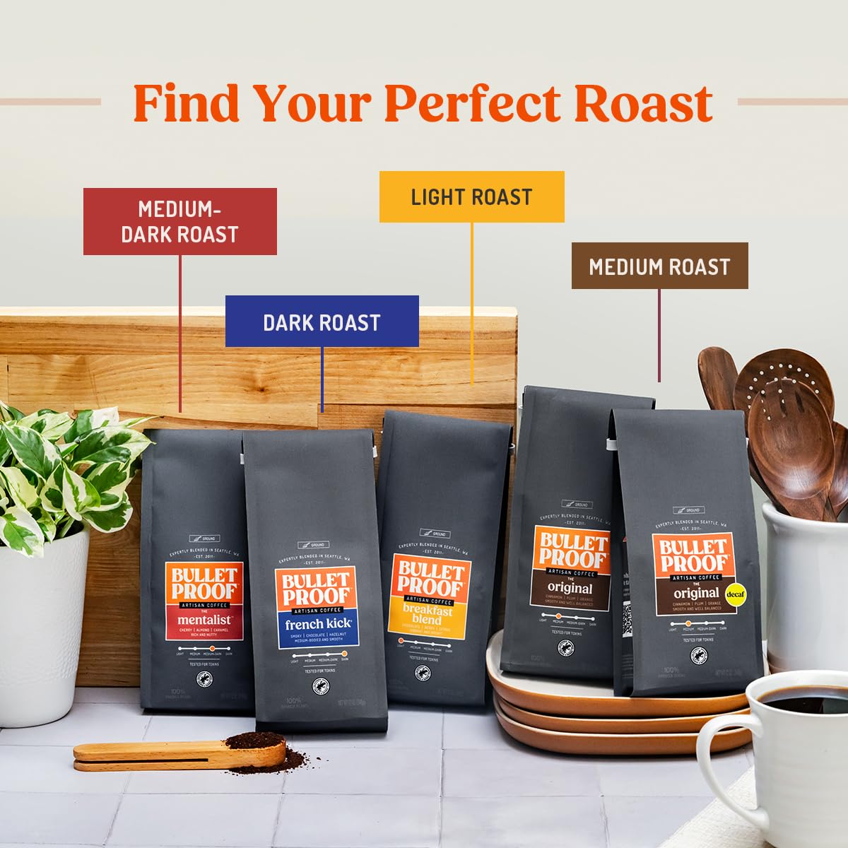 Bulletproof Mentalist Medium Dark Roast Whole Bean Coffee, 12 oz