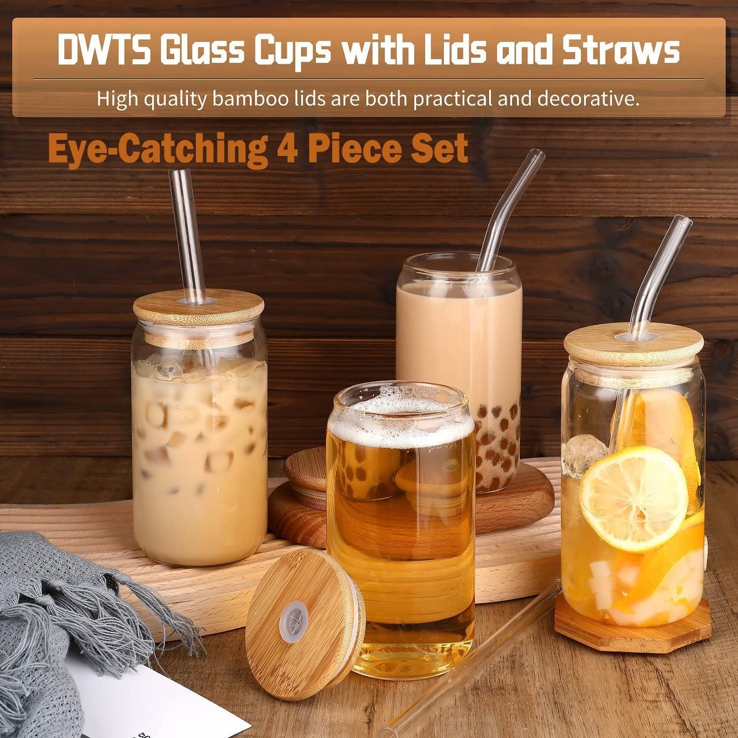 DWTS DANWEITESI Tumblers with Lids and Straws, 4-Piece, 16-Ounce Drinking Tumbler Set